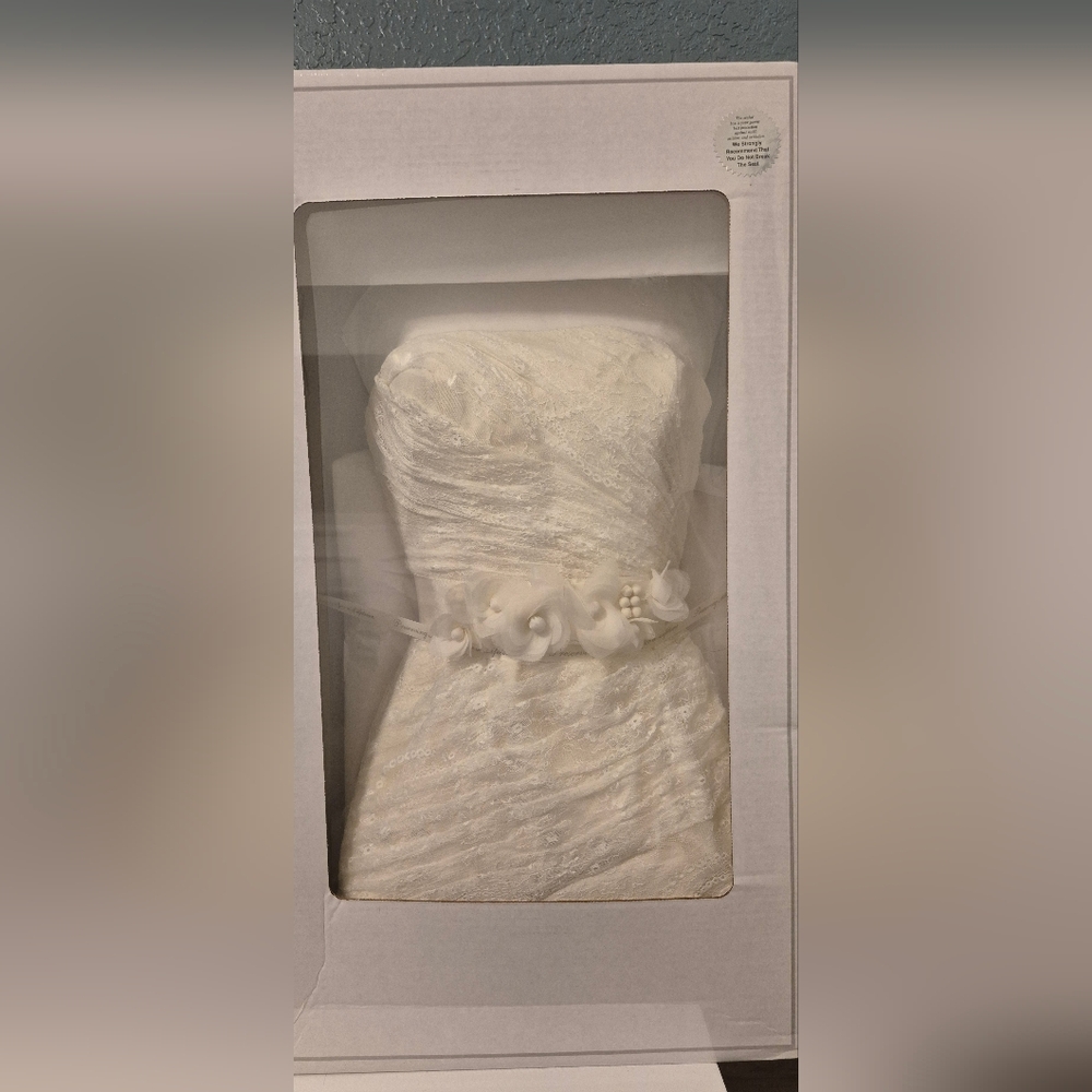 Vera Bradley Ivory Strapless Wedding Dress with Floral Sash